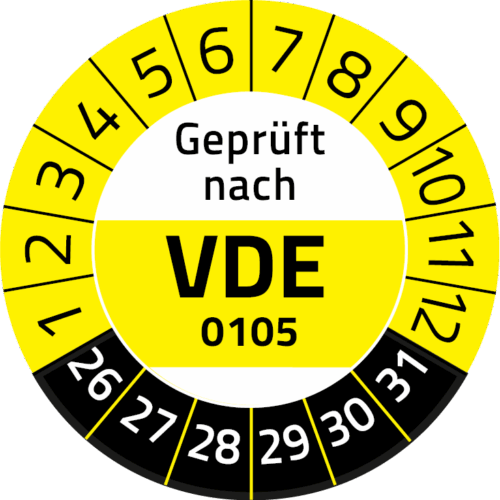 Geprüft nach VDE 0105 Prüfplakette