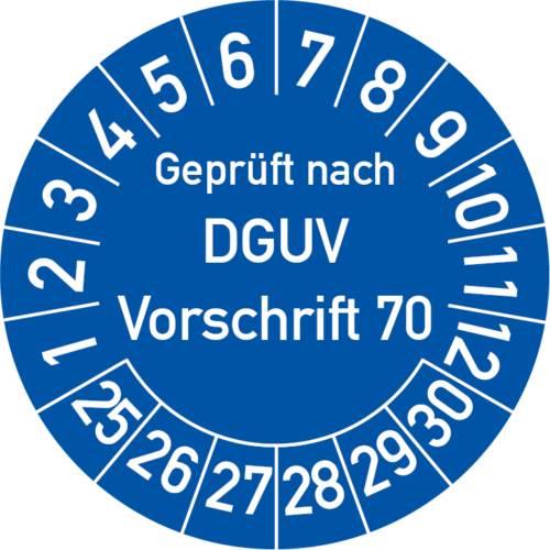 Geprüft nach DGUV Vorschrift 70 Prüfplakette