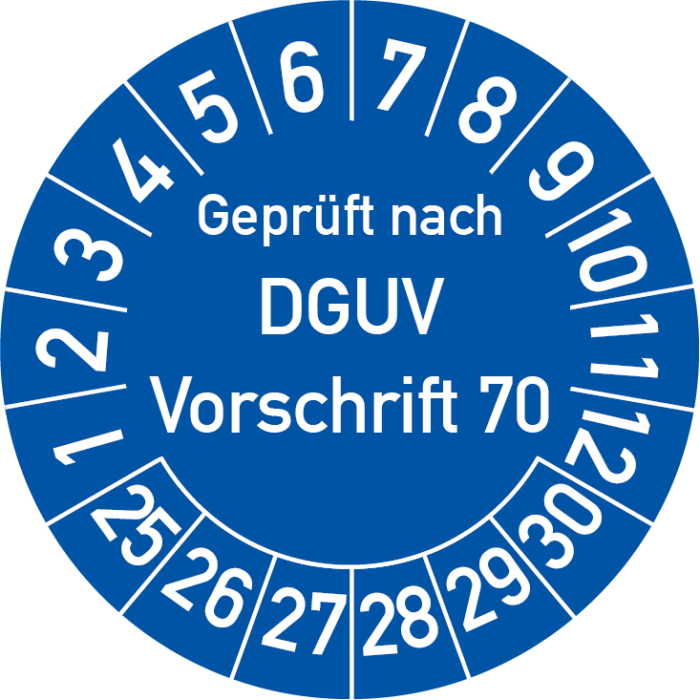 Geprüft nach DGUV Vorschrift 70 Prüfplakette