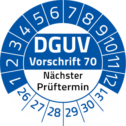 Nächster DGUV Vorschrift 70 Prüftermin Prüfplakette